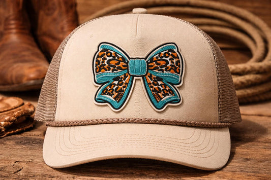 Embroidered Leopard Bow Patch: Teal Orange Western Cheer Hair Accessory (3 inches)