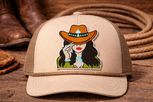 Embroidered Cowgirl Patch: Western Style Iron-On Applique for Hats, Jackets