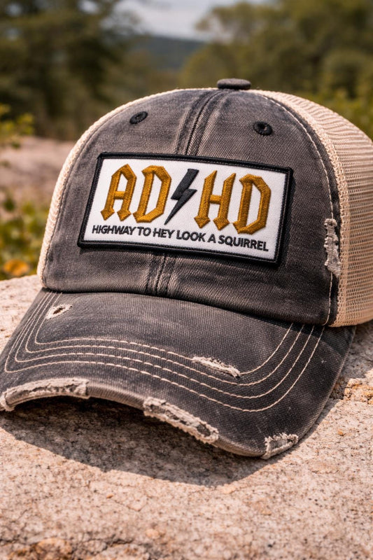 ADHD Embroidered Patch, Highway to Hey Look a Squirrel, Humor Iron On, Trucker Hat Badge
