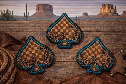 Spade Patch Western Embroidered Iron On Patch  Turquoise Floral Cowgirl Hat Accessory