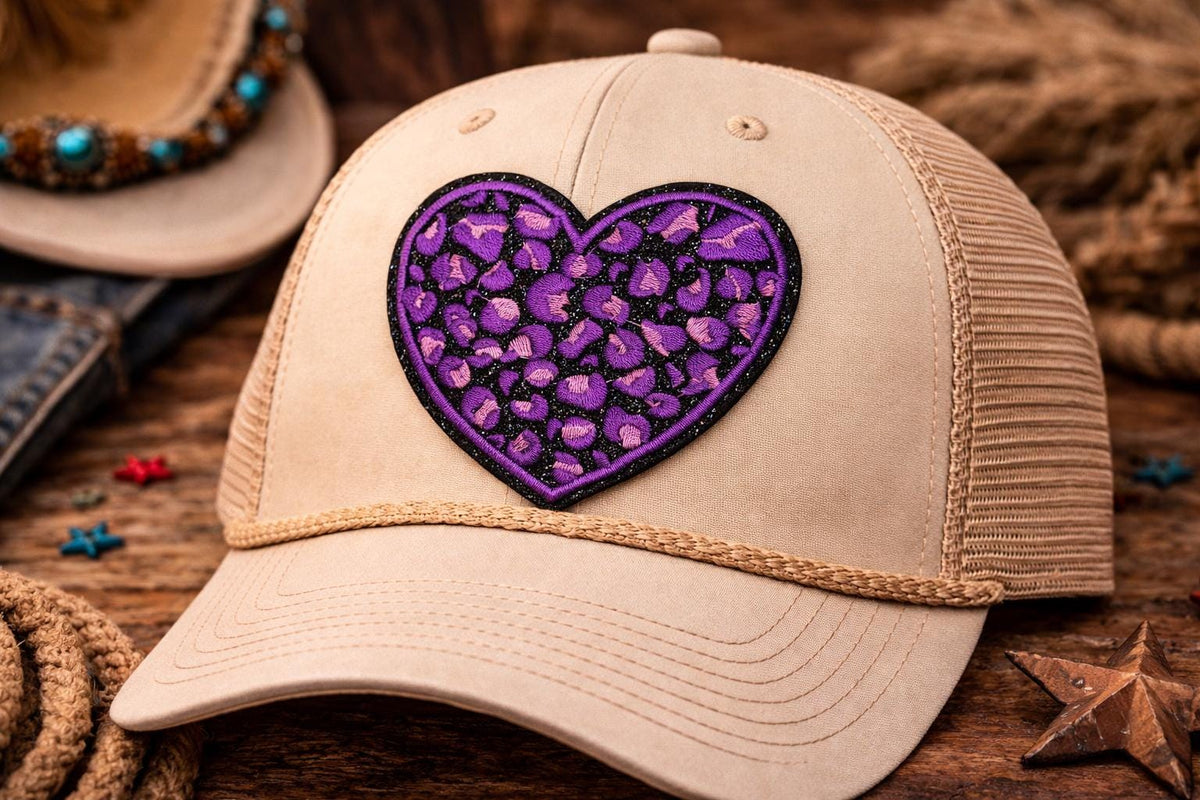 Leopard Heart Patch, Embroidered Western Cowgirl Iron-On Applique