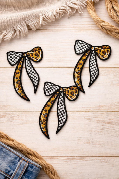 Leopard Checkered Bow Patch: Western Hair Bow Applique (4.5 inches)