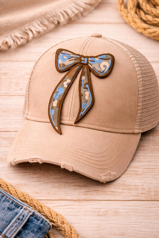 Blue Floral Bow Patch, Western Cowgirl Iron-On Applique (4.5 inches)