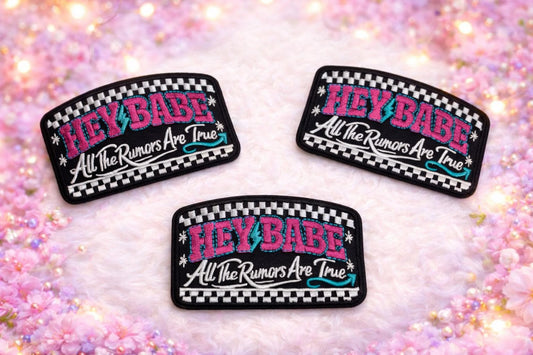 Hey Babe Embroidered Patch, Retro Checkered Design, Girly Streetwear Accessory