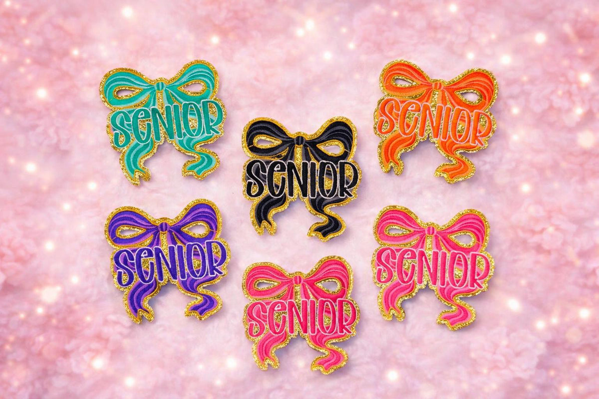 Glitter Bow Senior Patch, Cheerleader Hat Applique, Class of 2026 Badge
