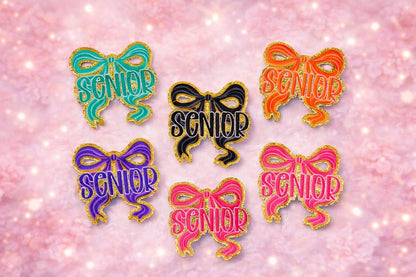 Glitter Bow Senior Patch, Cheerleader Hat Applique, Class of 2026 Badge