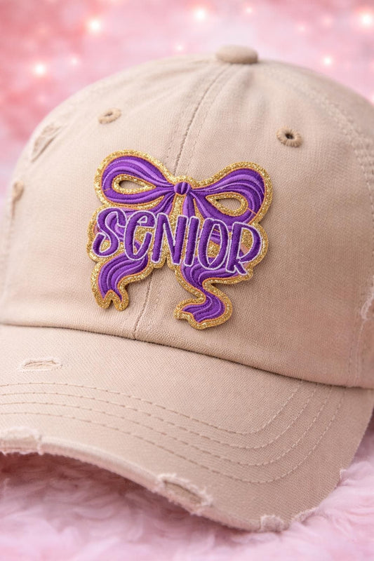 Glitter Bow Senior Patch, Cheerleader Hat Applique, Class of 2026 Badge