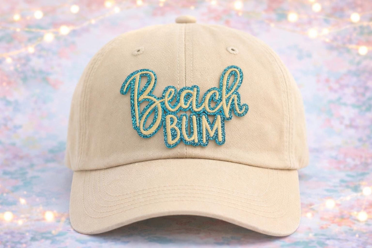 Beach Bum Glitter Patch, Embroidered Iron-On, Summer Vacation Accessory