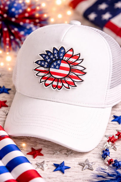 Patriotic Sunflower Patch, USA Flag Embroidered Iron-On Summer Patch