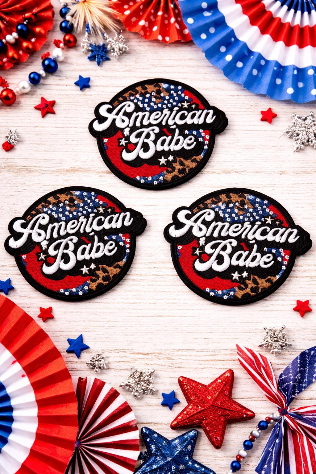 American Babe Embroidered Patch, Patriotic Iron-On USA Hat Badge