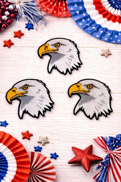 Embroidered Bald Eagle Patch, Patriotic USA Iron-On Hat Applique (3 Inch)
