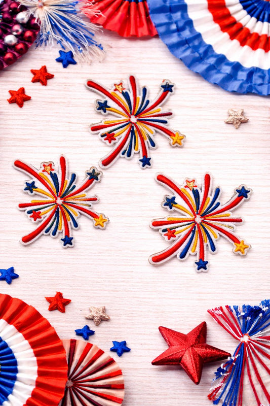 Embroidered Firework Patch, Patriotic USA Iron-On Applique (Approx. 2 inches)