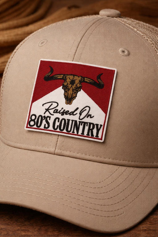 Embroidered 80s Country Cow Skull Patch, Western Music Iron-On Applique