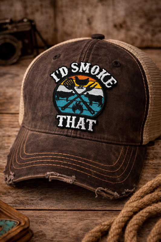 Embroidered Id Smoke That Patch, BBQ Humor, Iron-On Hat Patch