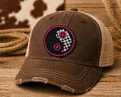 Western Yin Yang Embroidered Patch, Turquoise Boho Cowgirl Iron-On (3 Inch)