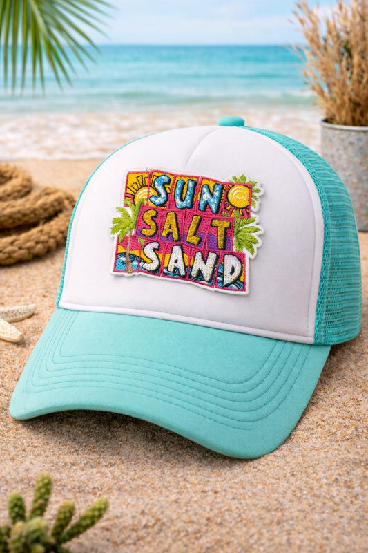 Sun Salt Sand Embroidered Patch, Beach Vacation Iron-On Hat Applique (3 Inch)