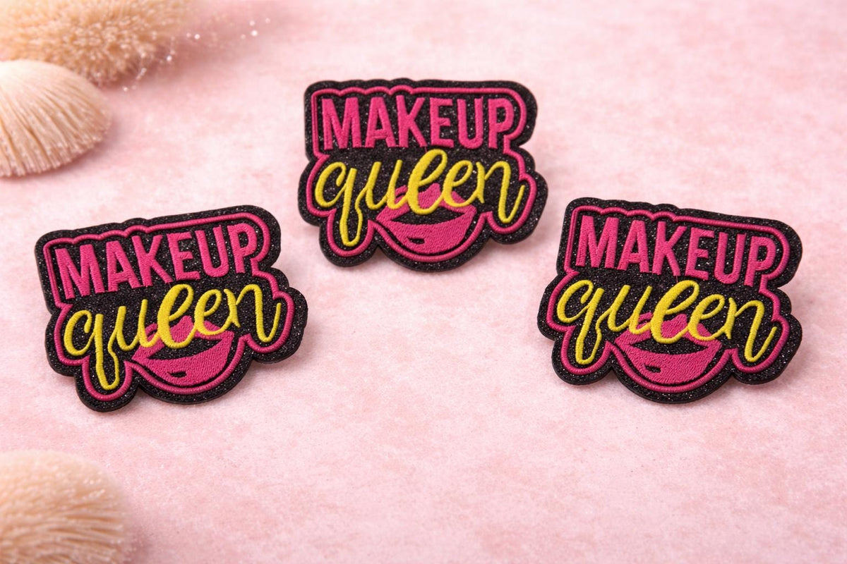 Makeup Queen Glitter Patch, Pink Girly Iron-On Hat Patch