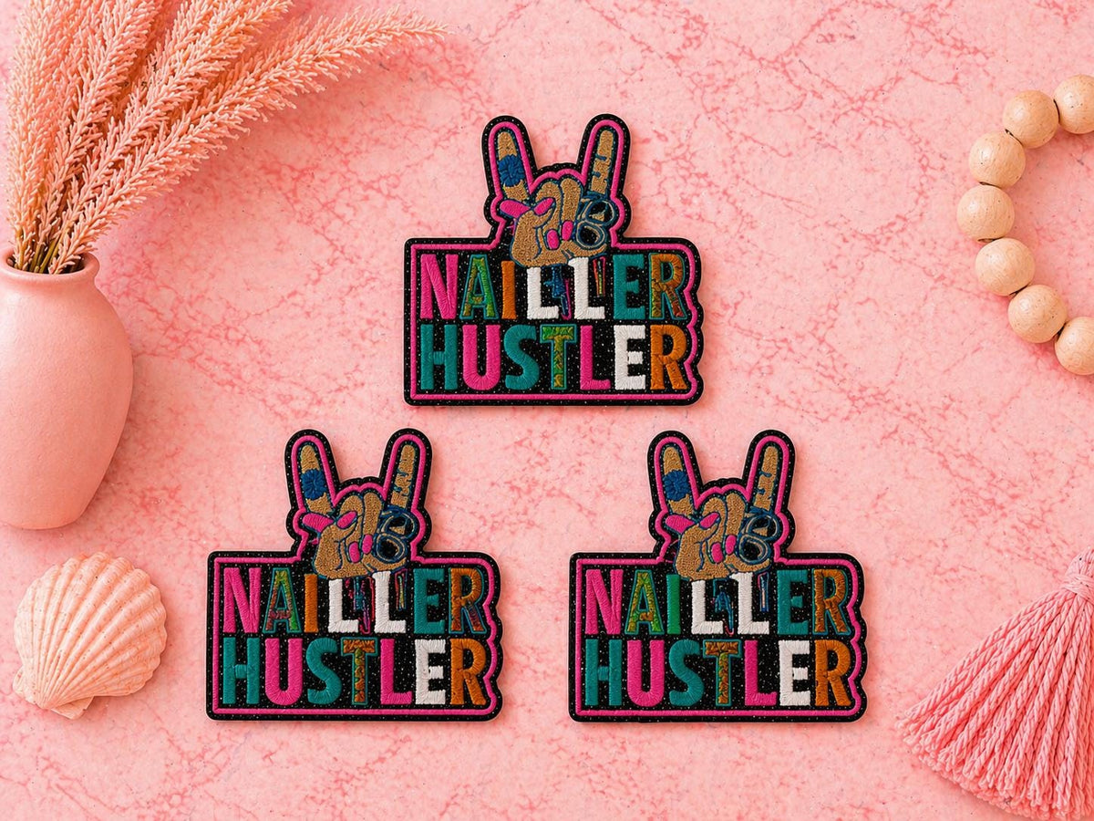 Nail Hustler Embroidered Patch, Nail Tech Salon Art, Iron-On (3 Inch)