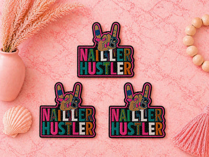 Nail Hustler Embroidered Patch, Nail Tech Salon Art, Iron-On (3 Inch)
