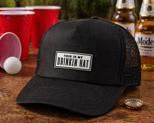 Embroidered Drinkin Hat Patch, Party Tailgate Iron-On (3 Inch)