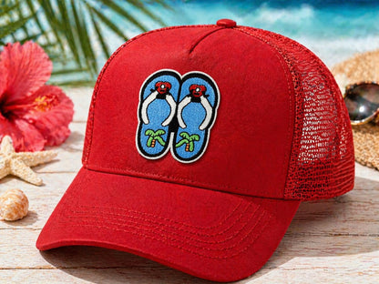 Embroidered Flip Flop Patch, Tropical Beach Hat Applique, Iron-On Sew-On Badge