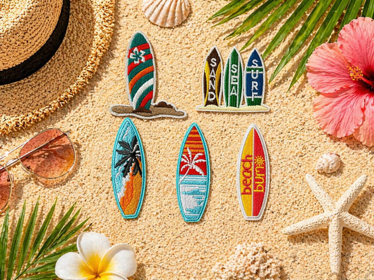Surfboard Patch, Beach, Summer, Coastal, Embroidered Iron-On (2.5 inches)