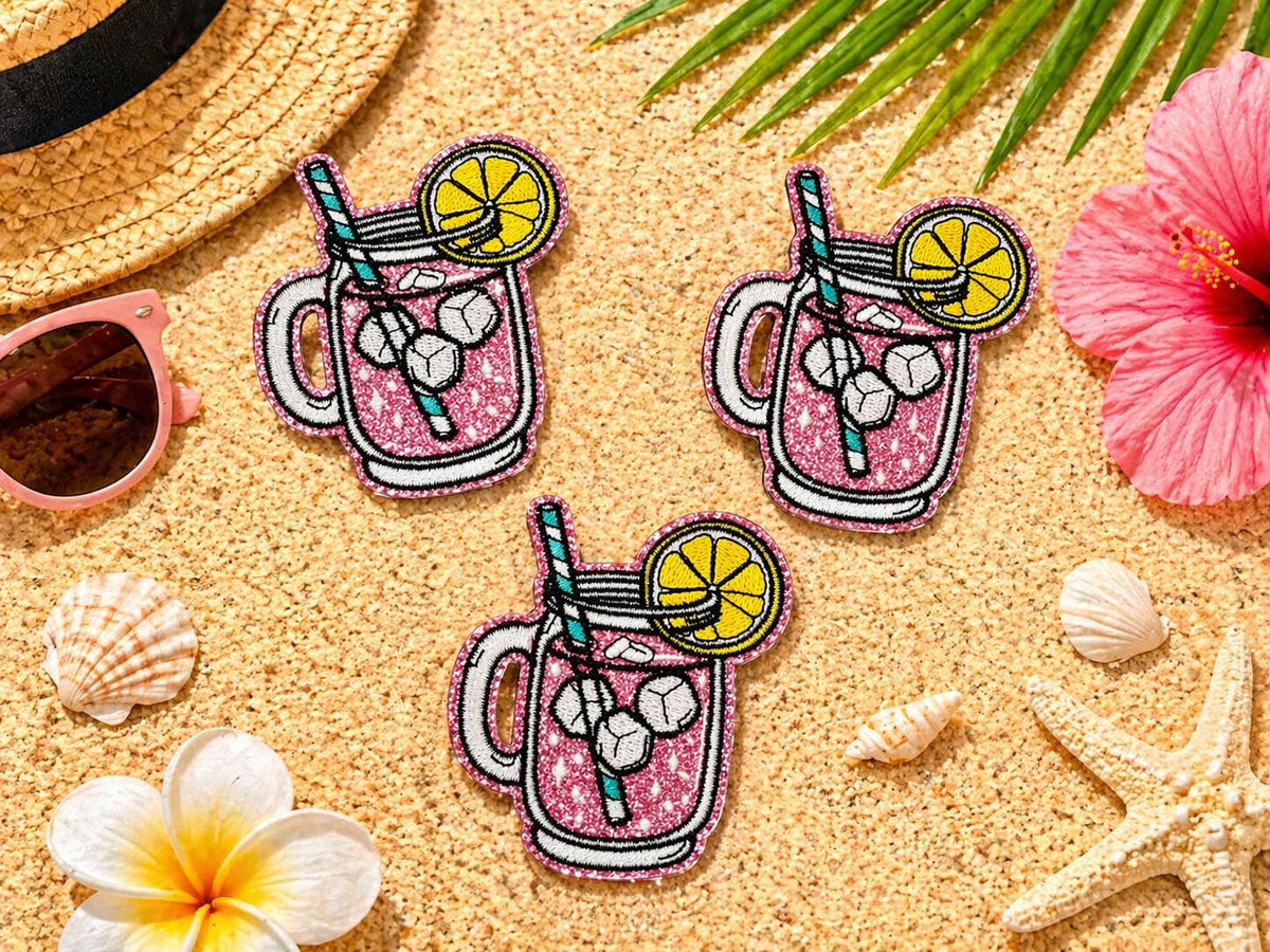 Embroidered Mason Jar Drink Patch, Summer Beach Vacation Hat Accessory (Iron-On)