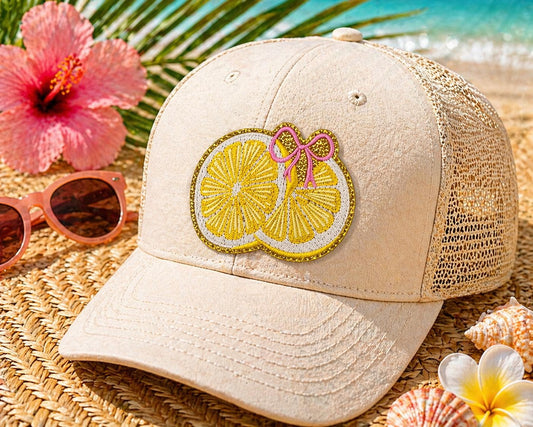 Lemon Slice Patch with Bow, Embroidered Summer Citrus Applique (3 inches)
