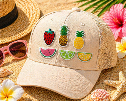Embroidered Fruit Patches, Strawberry, Pineapple, Watermelon, Citrus (2 Inch)