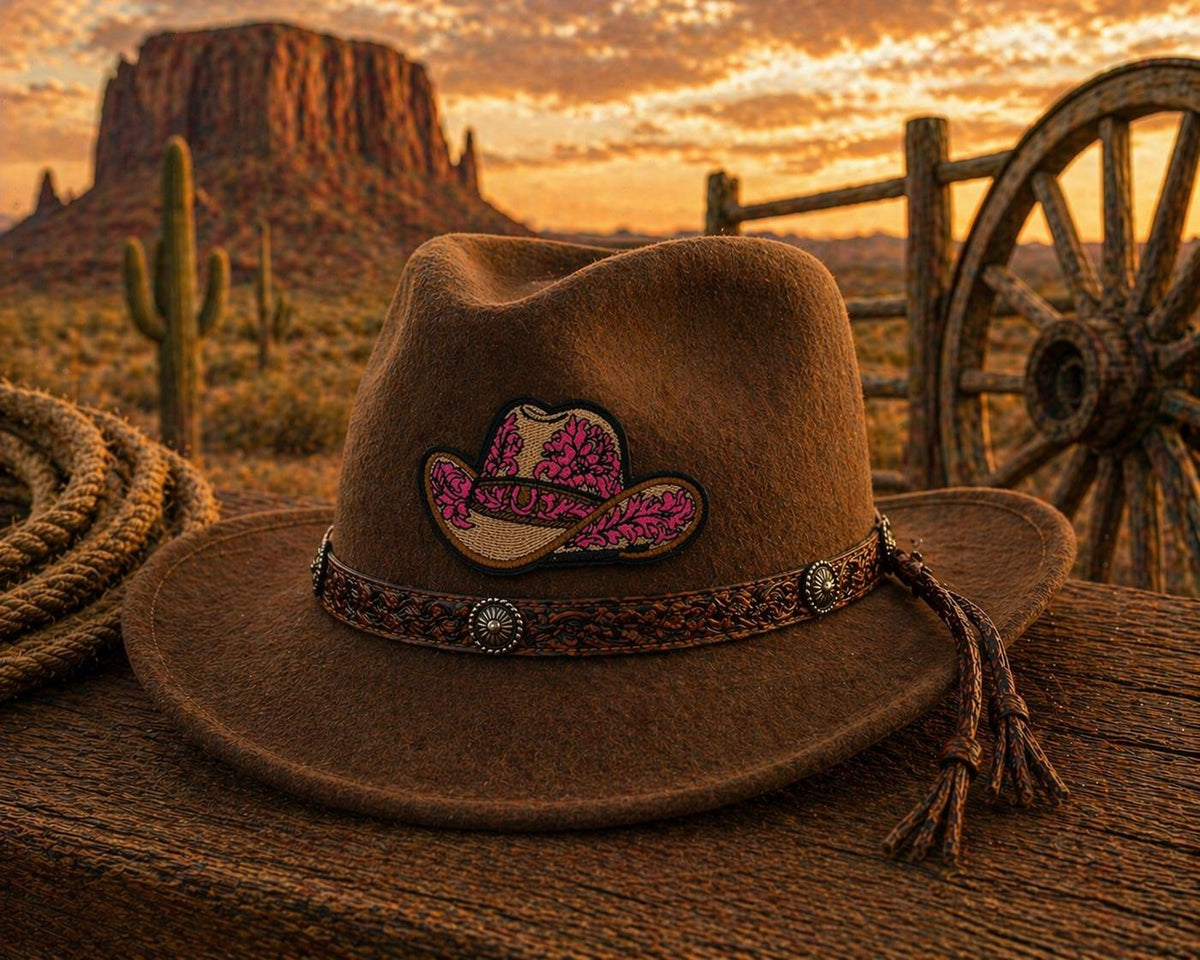 Pink Embroidered Cowboy Boot Patch, Western Iron-On Cowgirl Rodeo Hat Badge