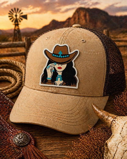 Embroidered Cowgirl Patch, Turquoise Western Boho Design, Iron-On Applique (3 Inch)