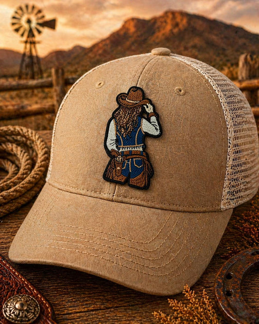 Embroidered Cowgirl Patch, Back View Western Trucker Hat, Iron-On Applique