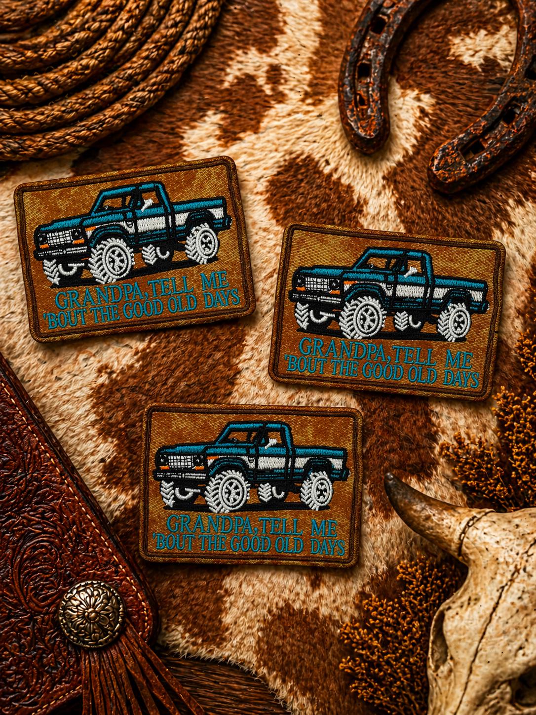 Embroidered Grandpa Truck Patch, Vintage Western Iron-On Applique