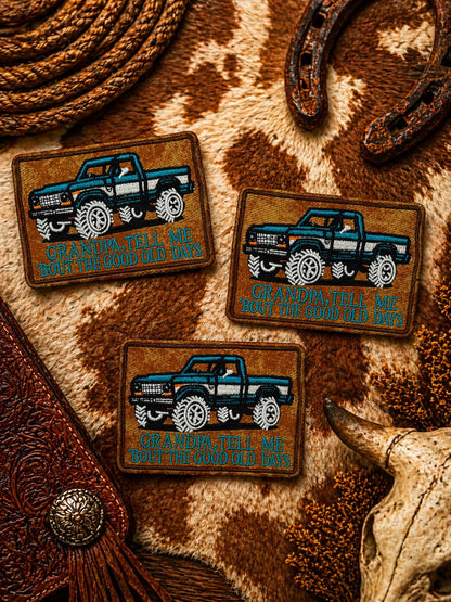 Embroidered Grandpa Truck Patch, Vintage Western Iron-On Applique