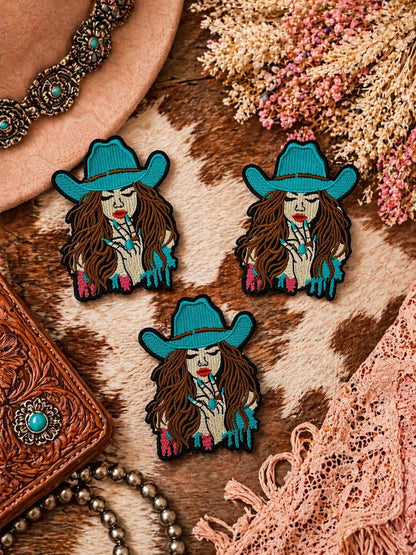 Boho Cowgirl Embroidered Patch, Western Trucker Hat Applique, Turquoise Style (3 Inch)