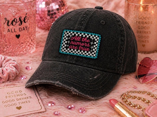 All the Rumors Are True Embroidered Patch, Checkered Quote Iron On, Retro Trendy Applique