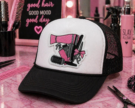 Hair Stylist Salon Tools Patch, Pink Beautician Cosmetology Iron On