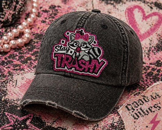 Stay Trashy Raccoon Patch, Glitter Iron-On, Embroidered Trash Panda Applique