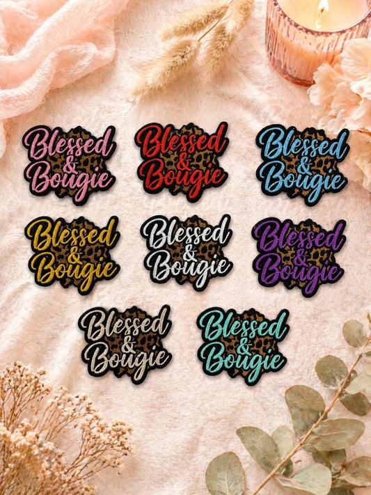 Blessed Bougie Leopard Print Patch, Embroidered Iron-On, Faith Lifestyle Apparel