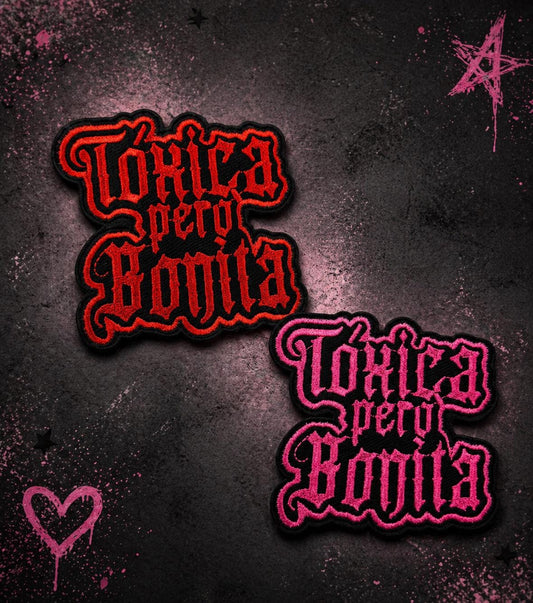 Embroidered Tóxica Pero Bonita Patch, Sassy Spanish Iron-On, Pink Goth Trucker Hat