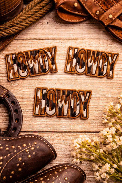 Howdy Cow Print Embroidered Patch, Western Cowboy Iron-On Hat Badge (3 Inch)