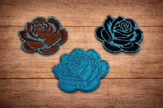 Embroidered Glitter Rose Patch, Western Iron-On Floral Hat Patch