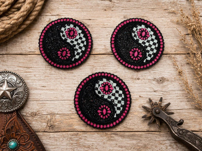 Western Yin Yang Embroidered Patch, Turquoise Boho Cowgirl Iron-On (3 Inch)
