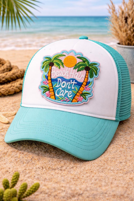 Embroidered Beach Hair Don't Care Patch, Summer Vacation Iron-On Hat Patch
