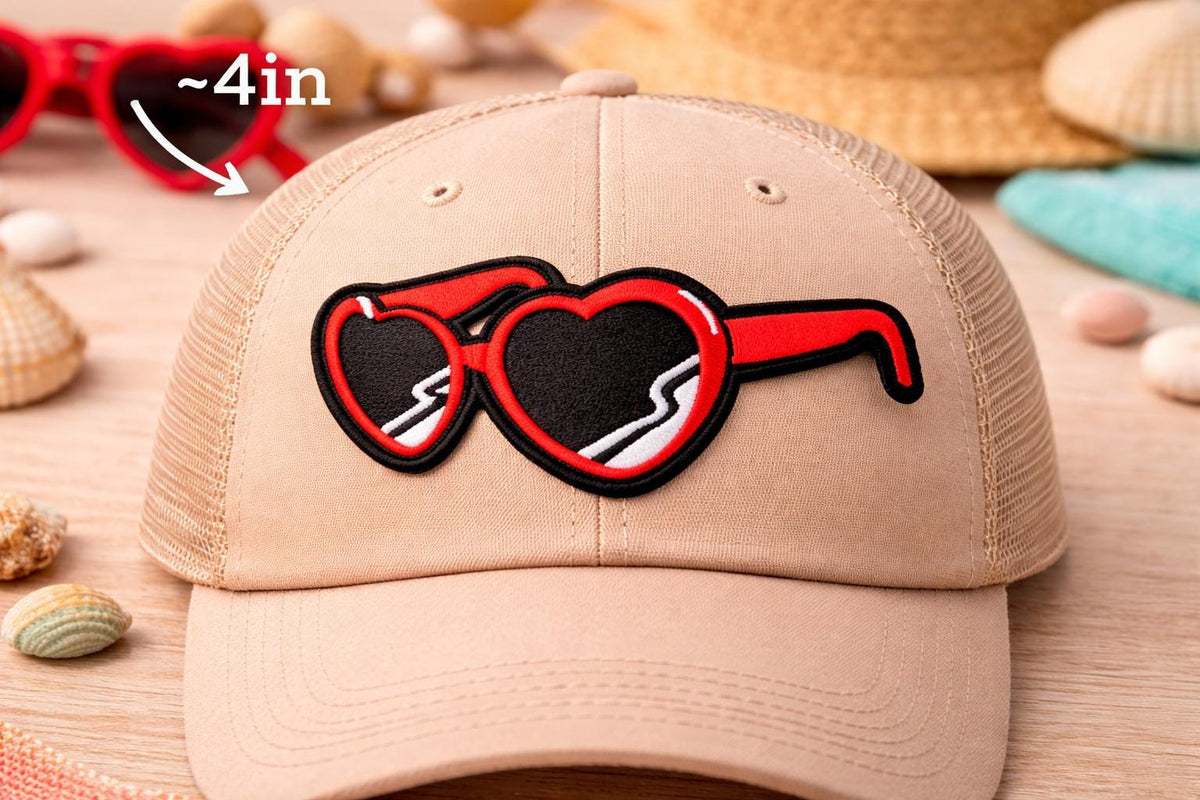 Heart Sunglasses Patch, Embroidered Summer Vacation Hat Patch (Iron-On)