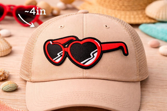 Heart Sunglasses Patch, Embroidered Summer Vacation Hat Patch (Iron-On)