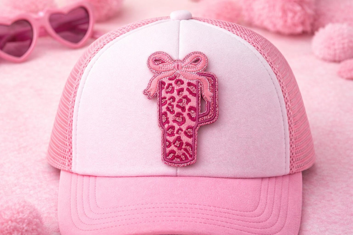 Leopard Glitter Tumbler Patch, Embroidered Iron-On Cup Applique