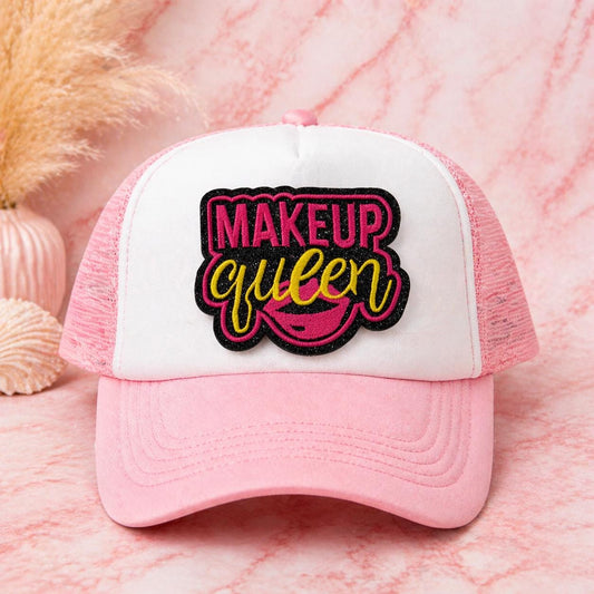 Makeup Queen Glitter Patch, Pink Girly Iron-On Hat Patch