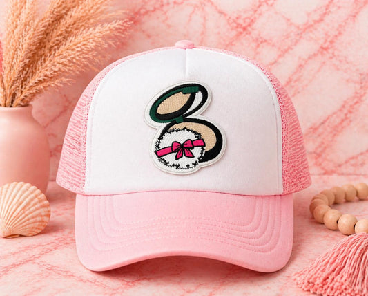 Embroidered Makeup Compact Patch, Pink Girly Cosmetic Iron-On, 3 Inch Hat Patch