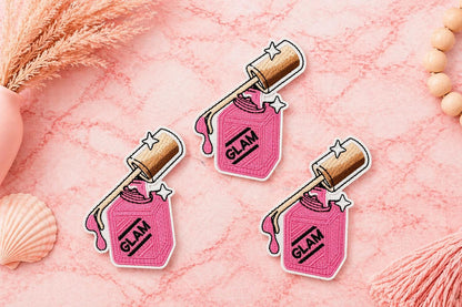 Embroidered Pink Nail Polish Glam Patch, Iron-On Hat Applique